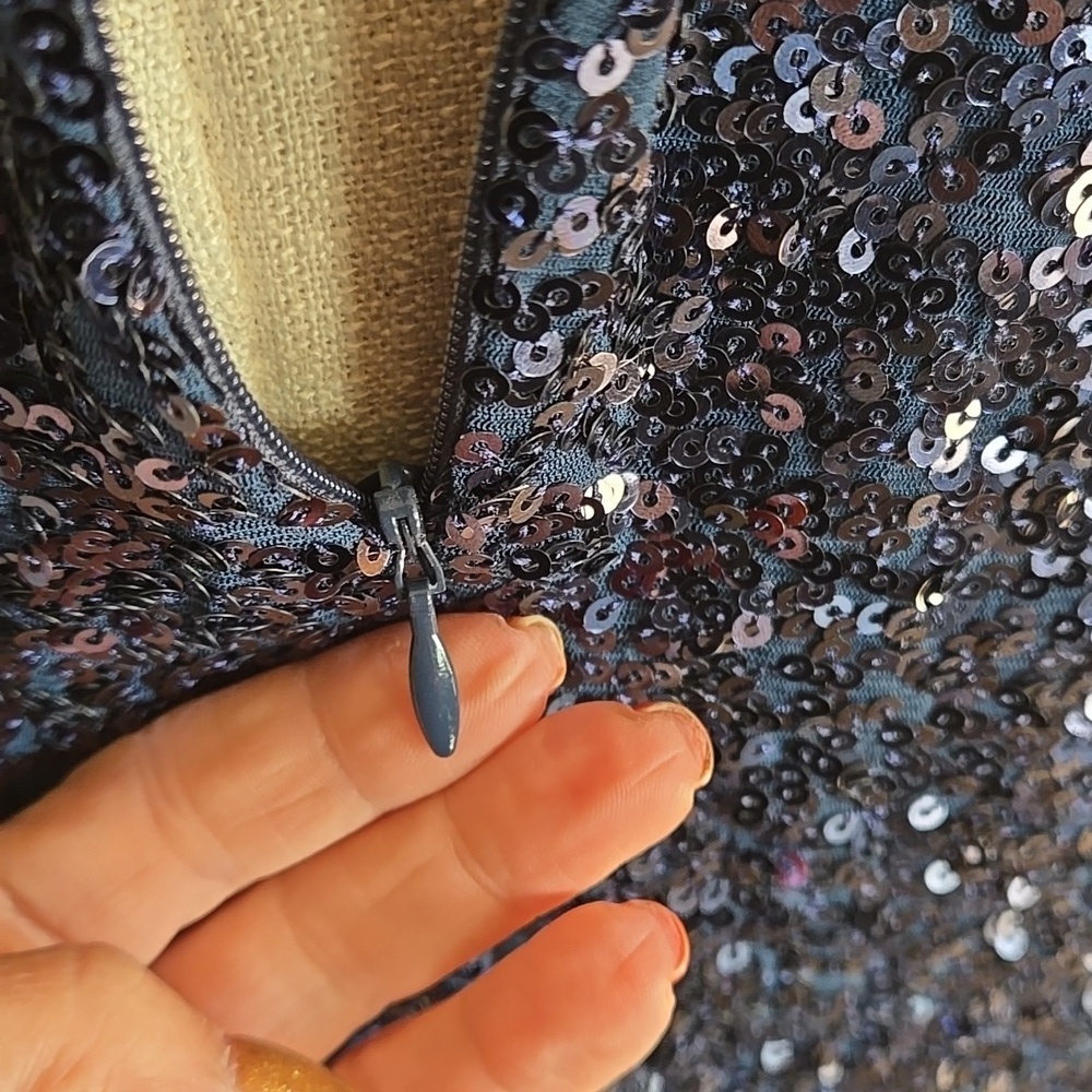 Badgley Mischka Sequin Cocktail Dress Navy Womens Size 14 - Picture 6 of 10